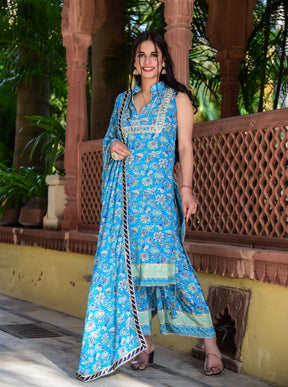 Straight fit Blue Cut Sleeves Kurta Set