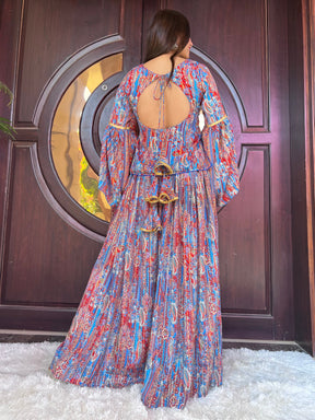 Red and Blue Ethnic Motifs Sharara Set