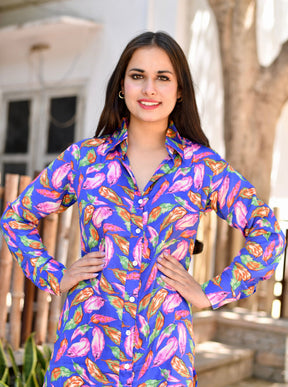 Dark Blue Leaf Printed Coordinates