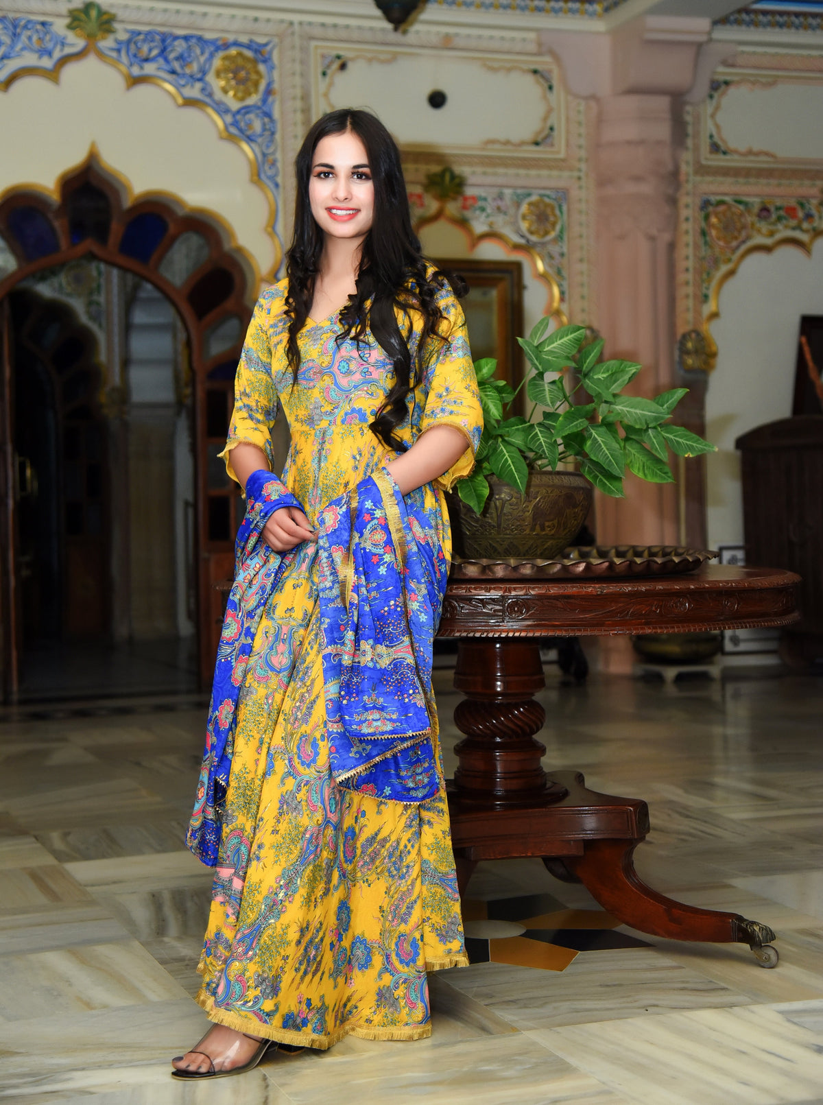 Yellow Kiran Foil printed kurta set