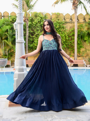 Beautiful Blue Ethnic Motifs Gown