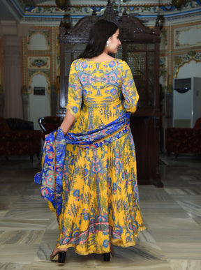 Yellow Kiran Foil printed kurta set