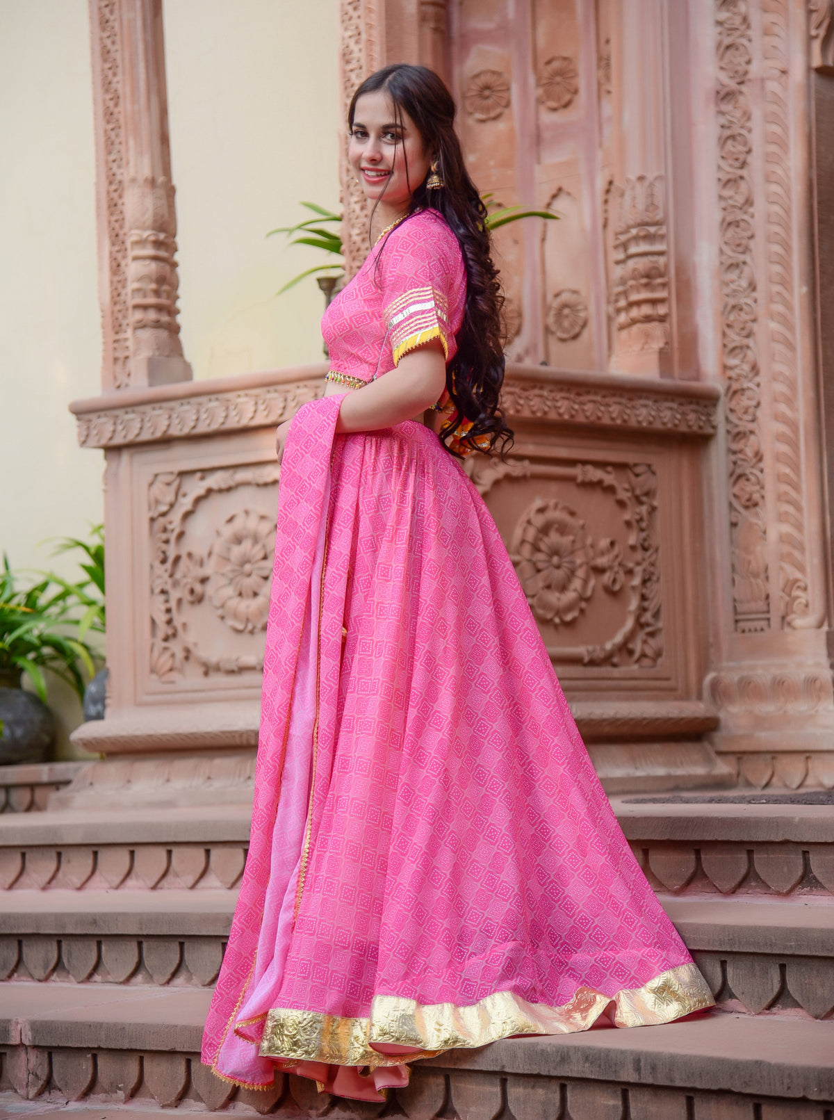 Baby Pink Bandhej Lehenga Set