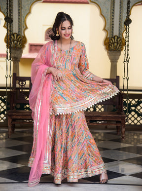 Peachy Pink Lurex Gota Work Sharara Set