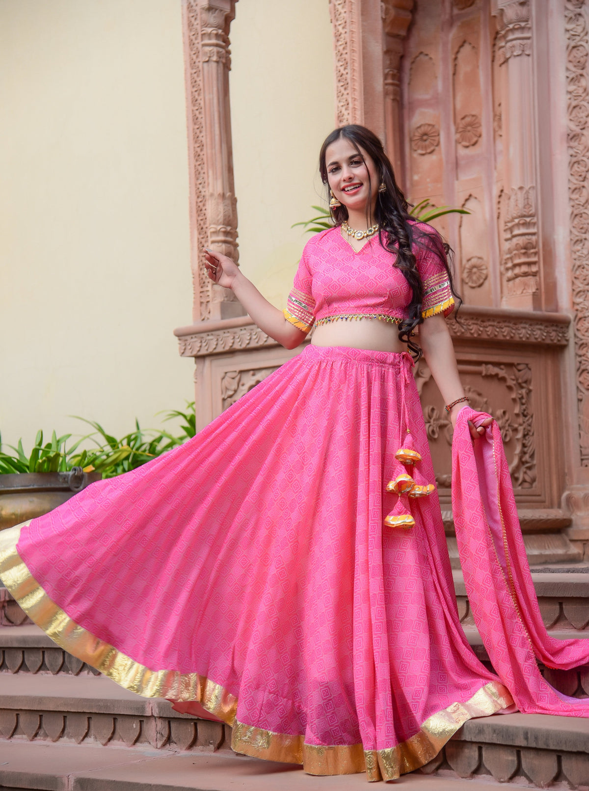 Baby Pink Bandhej Lehenga Set