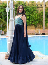 Beautiful Blue Ethnic Motifs Gown