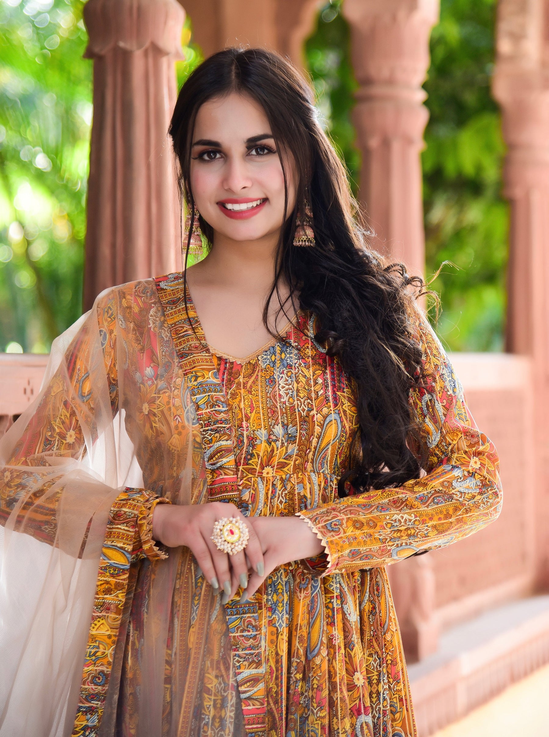 Golden Lurex Anarkali Kurta with Dupatta