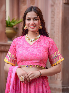 Baby Pink Bandhej Lehenga Set